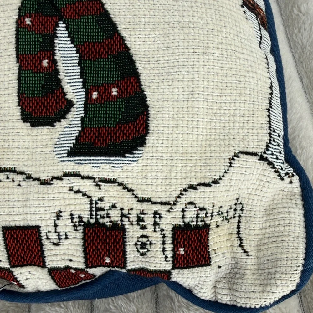 Vintage Snowman Family tapestry accent pillow Holiday Christmas Decor 17” x 12”